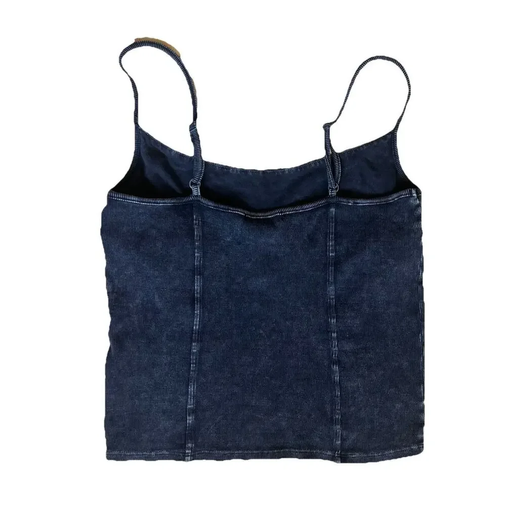 Y2K Forever 21 Black Washed Corset Style Spaghetti Strap Cami Grunge Indie Large - Picture 5 of 5